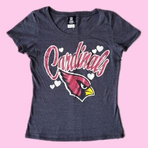 NFL Cardinals Gray T Shirt Women's size M  Sparkly logo w/ Hearts Scoop Neck